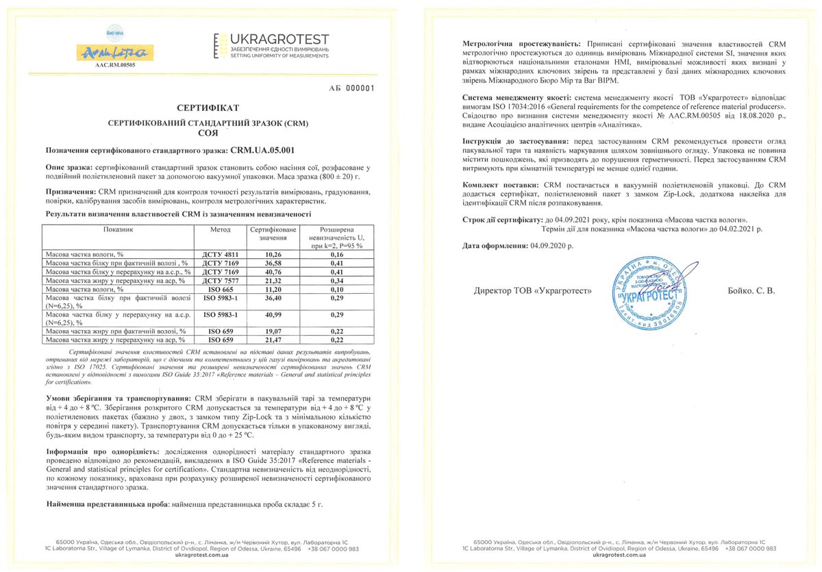 Зразок сертифікату CRM Украгротест на прикладі Пшениці